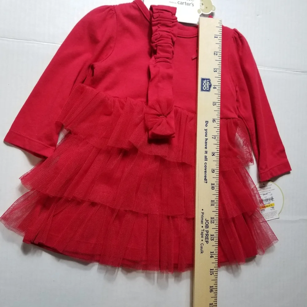 NWT CHILD OF MINE BY CARTER'S 3-PIECE RED GIRL'S DRESS SET SIZE 3 TO 6 M…